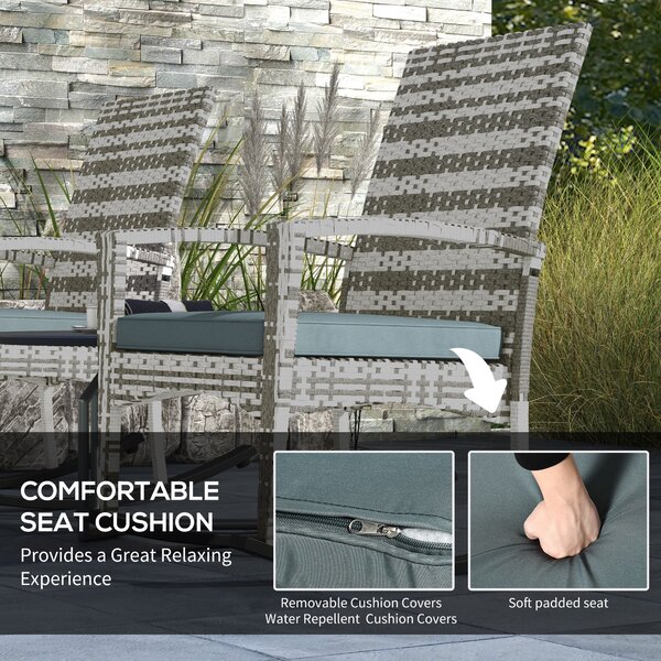 Outsunny Outdoor PE Rattan Rocking Chair Set of 2, Garden Rocking Chair Set with Armrest and Cushion, Light Grey Aosom UK