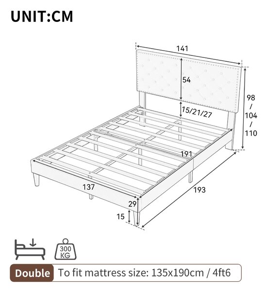 Upholstered Velvet Bedstead with Button-Tufted Headboard, Noise-Free Design, Wood Double Bed for Bedroom, 193L x 141W x 110H cm, Beige Aosom.UK