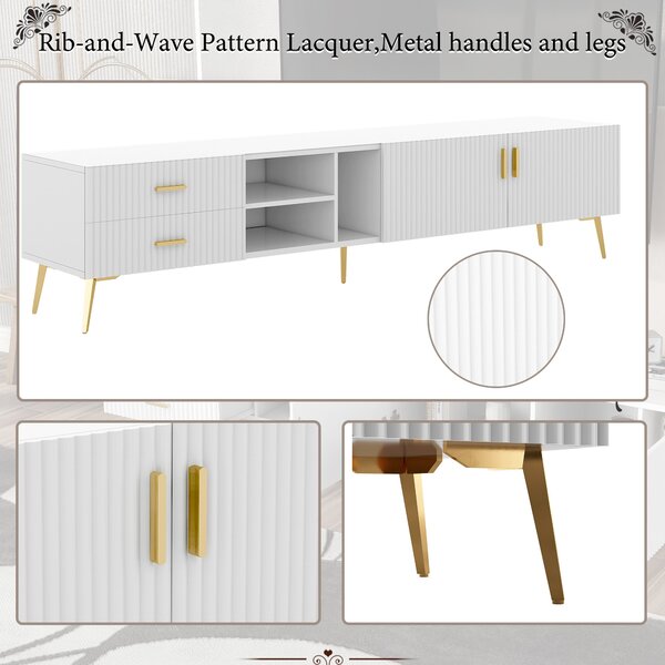 Modern TV Units with Storage for 75-Inch Televisions, MDF Construction, Metal Legs, Corner TV Stand for Living Room, 180x35x41 cm, White Aosom.UK