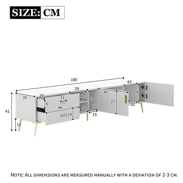 Modern TV Units with Storage for 75-Inch Televisions, MDF Construction, Metal Legs, Corner TV Stand for Living Room, 180x35x41 cm, White Aosom.UK