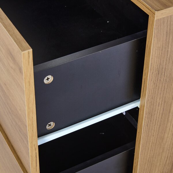 Versatile Storage Cabinet with 3 Drawers, Smart LED Lighting, Sideboard with Adjustable Glass Shelves, 140L x 40W x 80H cm, Black+Brown Aosom UK