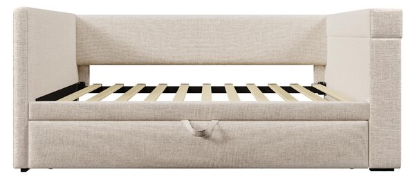 3ft Upholstered Daybed With Cup Holders, 3 USB and Type‑C Charging Ports, Single Sofa Bed for Compact Room, 207L x 98W x 74H cm, Beige Aosom UK