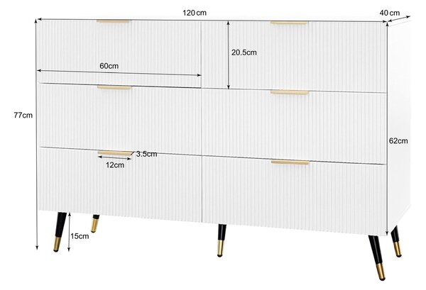 Elegant Sideboard with Modern Design, Chest of Drawers and Storage Space, Cabinet for Space-Saving Room, 120L x 40W x 77H cm, White+Gold Aosom UK