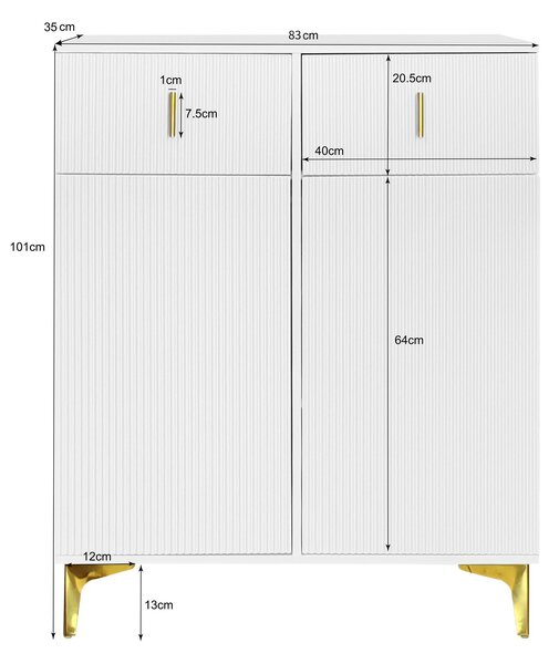 Elegant Sideboard with Adjustable Shelves and Gold-Plated Accents, Cabinet Ideal for Space-Saving Room, 83L x 35W x 101H cm, White+Gold Aosom UK