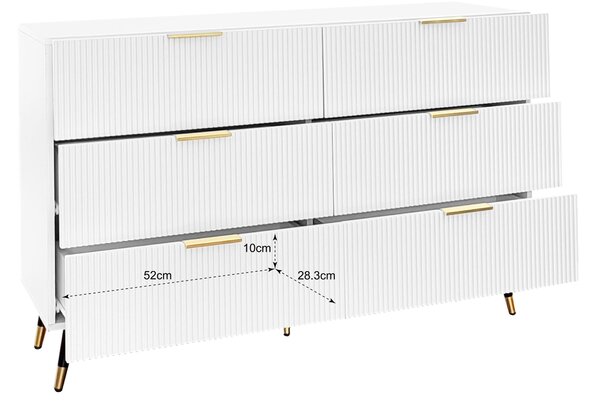 Elegant Sideboard with Modern Design, Chest of Drawers and Storage Space, Cabinet for Space-Saving Room, 120L x 40W x 77H cm, White+Gold Aosom UK