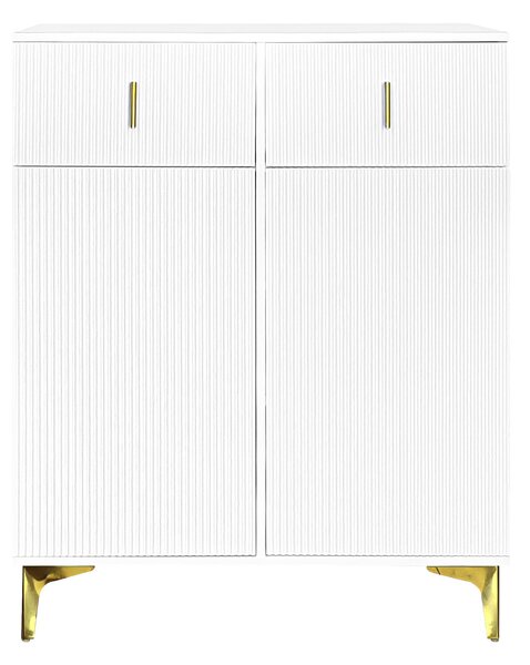 Elegant Sideboard with Adjustable Shelves and Gold-Plated Accents, Cabinet Ideal for Space-Saving Room, 83L x 35W x 101H cm, White+Gold Aosom UK