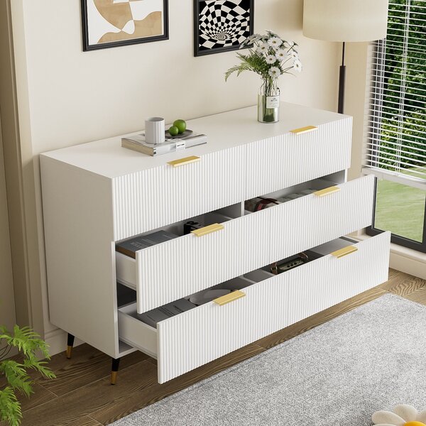 Elegant Sideboard with Modern Design, Chest of Drawers and Storage Space, Cabinet for Space-Saving Room, 120L x 40W x 77H cm, White+Gold Aosom UK
