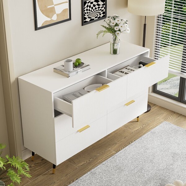 Elegant Sideboard with Modern Design, Chest of Drawers and Storage Space, Cabinet for Space-Saving Room, 120L x 40W x 77H cm, White+Gold Aosom UK
