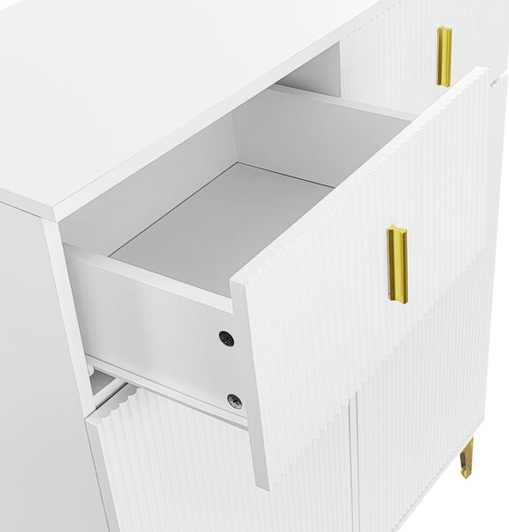Elegant Sideboard with Adjustable Shelves and Gold-Plated Accents, Cabinet Ideal for Space-Saving Room, 83L x 35W x 101H cm, White+Gold Aosom UK