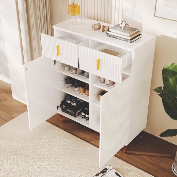 Elegant Sideboard with Adjustable Shelves and Gold-Plated Accents, Cabinet Ideal for Space-Saving Room, 83L x 35W x 101H cm, White+Gold Aosom UK