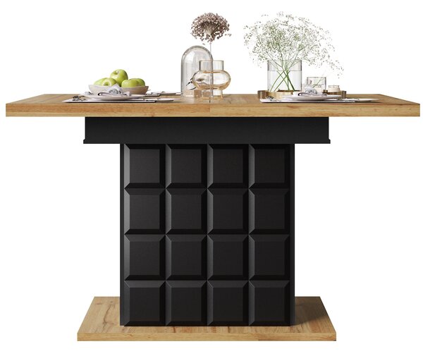 Telescopic Extendable Dining Table with Checked Pattern, Foldable Kitchen Table for 4-6 People, 110-140L x 80W x 75H cm, Black+Natural Aosom UK