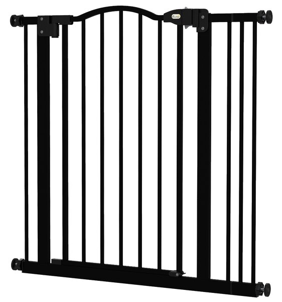 PawHut Metal 74-87cm Adjustable Pet Gate Safety Barrier w/ Auto-Close Door Black
