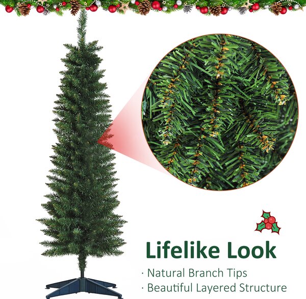 HOMCOM 1.5m Artificial Christmas Pine Tree W/Plastic Stand-Green