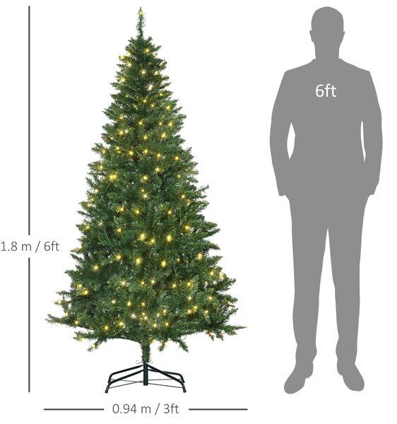 HOMCOM 6ft Prelit Christmas Tree Artificial Tree Warm White LED Light Holiday Home Xmas Decoration, Green Aosom UK
