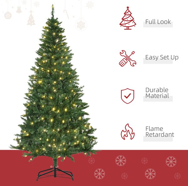 HOMCOM 6ft Prelit Christmas Tree Artificial Tree Warm White LED Light Holiday Home Xmas Decoration, Green Aosom UK