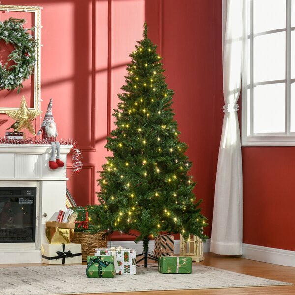 HOMCOM 6ft Prelit Christmas Tree Artificial Tree Warm White LED Light Holiday Home Xmas Decoration, Green Aosom UK