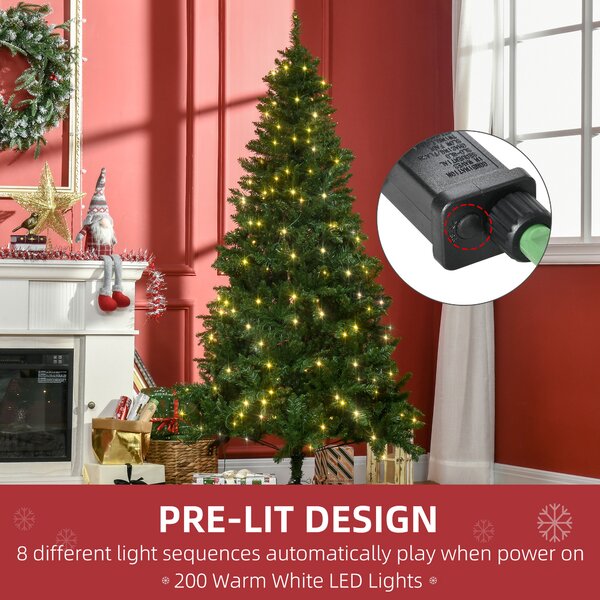 HOMCOM 6ft Prelit Christmas Tree Artificial Tree Warm White LED Light Holiday Home Xmas Decoration, Green Aosom UK