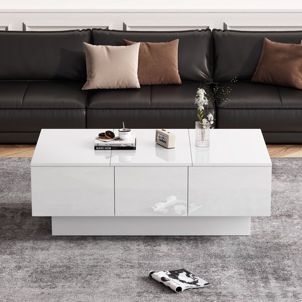 Contemporary Coffee Table with 2 Drawers and Large Storage Space, High Gloss Finish, Modern Living Room Centerpiece, 100x55x35 cm, White Aosom.UK