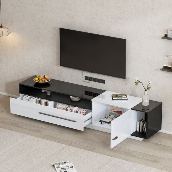 TV Unit with Storage, Modern TV Stand with Waterproof and Scratch-resistant Surface, Up 70in TV Size White+Black Aosom UK