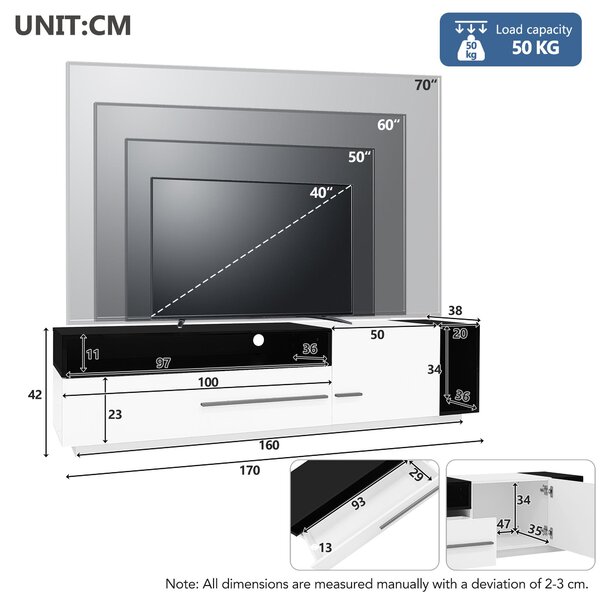 TV Unit with Storage, Modern TV Stand with Waterproof and Scratch-resistant Surface, Up 70in TV Size White+Black Aosom UK