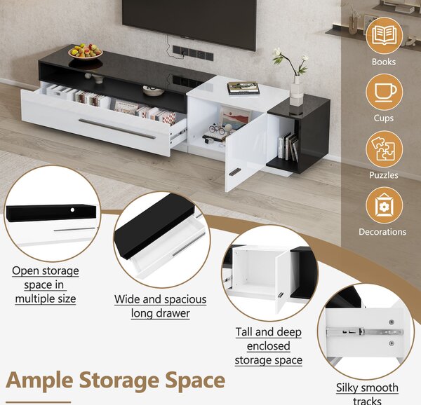 TV Unit with Storage, Modern TV Stand with Waterproof and Scratch-resistant Surface, Up 70in TV Size White+Black Aosom UK