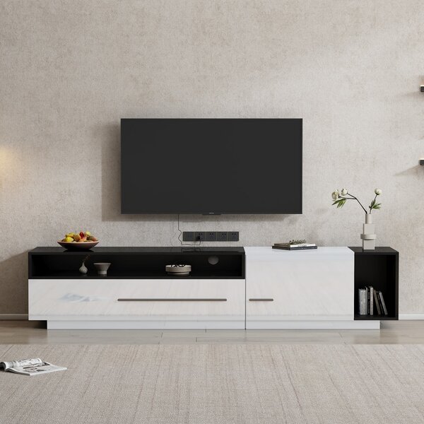 TV Unit with Storage, Modern TV Stand with Waterproof and Scratch-resistant Surface, Up 70in TV Size White+Black Aosom UK