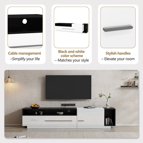 TV Unit with Storage, Modern TV Stand with Waterproof and Scratch-resistant Surface, Up 70in TV Size White+Black Aosom UK