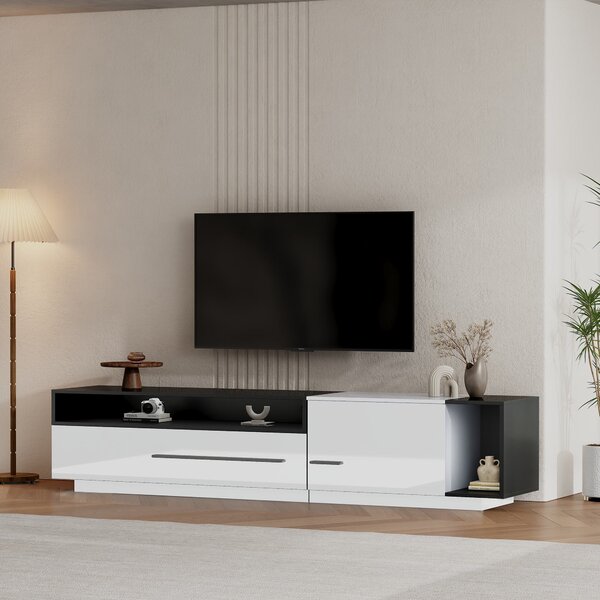 TV Unit with Storage, Modern TV Stand with Waterproof and Scratch-resistant Surface, Up 70in TV Size White+Black Aosom UK