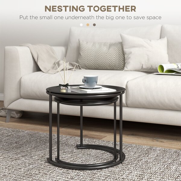 HOMCOM Nesting Tables Set of 2, Side End Table with Removable Tabletop Tray and Steel Frame for Living Room, Bedroom, White