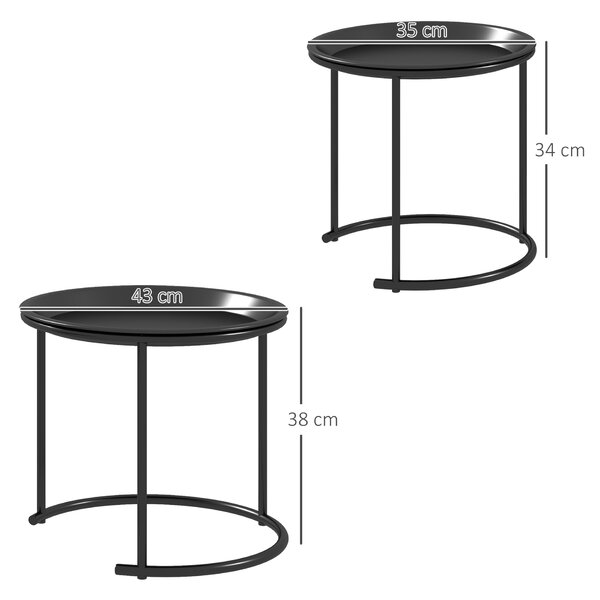 HOMCOM Nesting Tables Set of 2, Side End Table with Removable Tabletop Tray and Steel Frame for Living Room, Bedroom, White