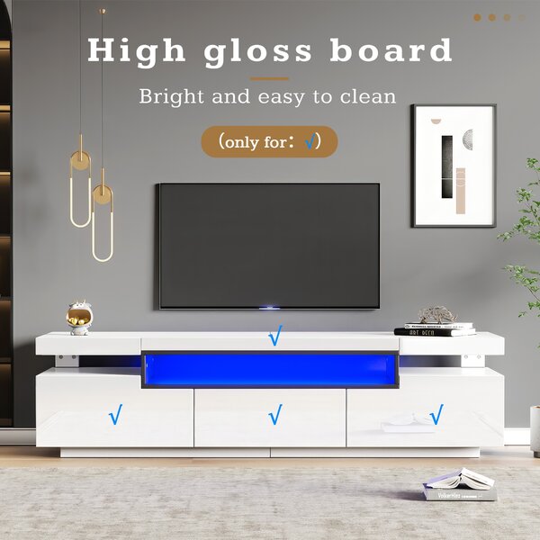 Modern TV Stand Unit with LED Lights and High Gloss Front, 3 Drawers and Open Storage, TV Stand Cabinet, Fit 70-inch TV, 160x39x42cm, White Aosom.UK