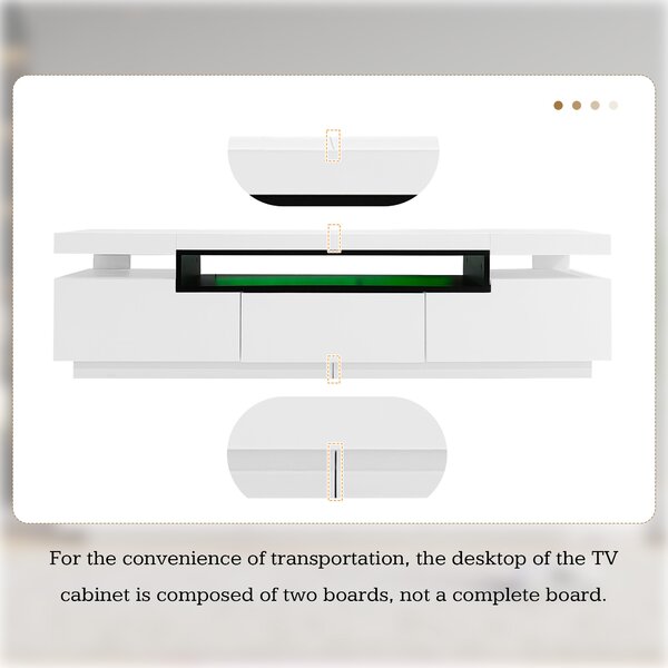 Modern TV Stand Unit with LED Lights and High Gloss Front, 3 Drawers and Open Storage, TV Stand Cabinet, Fit 70-inch TV, 160x39x42cm, White Aosom.UK