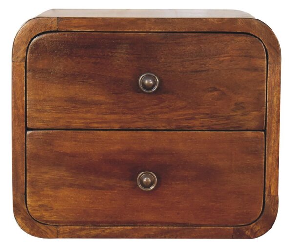Solid Mango Wood Floating Mini Bedside with 2 Smooth-Gliding Drawers, Handcrafted Desk with Stain-based Finish, 25L x 30W x 25H cm, Brown Aosom UK