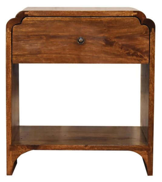 100% Solid Wood Newton Bedside Table with Drawer and Open Shelf, Handcrafted Desk with Stain-Based Finish, 35L x 45W x 50H cm, Brown Aosom UK