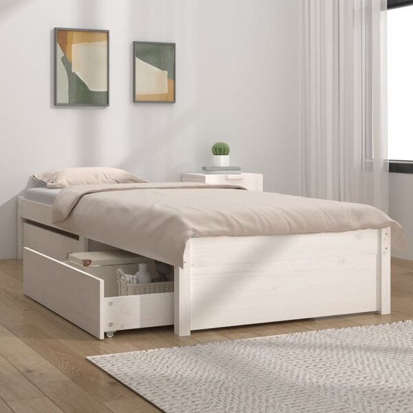 Bed Frame without Mattress with Drawers White Small Single