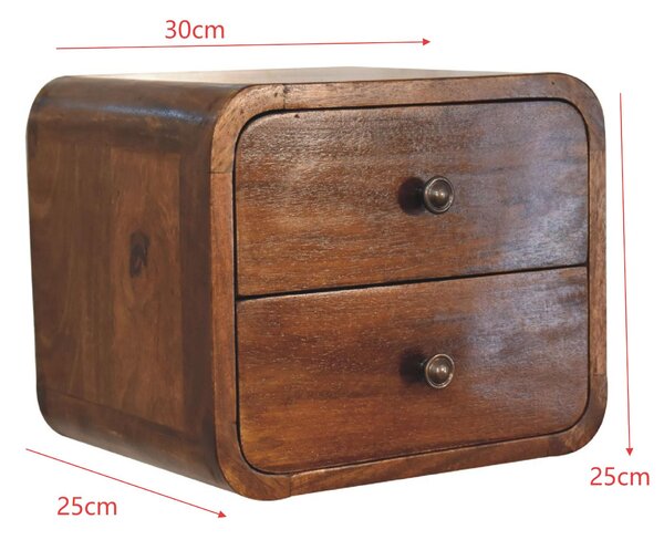 Solid Mango Wood Floating Mini Bedside with 2 Smooth-Gliding Drawers, Handcrafted Desk with Stain-based Finish, 25L x 30W x 25H cm, Brown Aosom UK