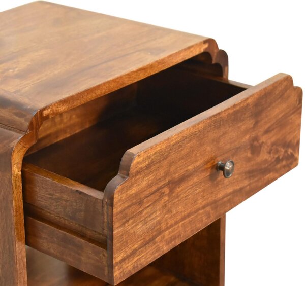 100% Solid Wood Newton Bedside Table with Drawer and Open Shelf, Handcrafted Desk with Stain-Based Finish, 35L x 45W x 50H cm, Brown Aosom UK