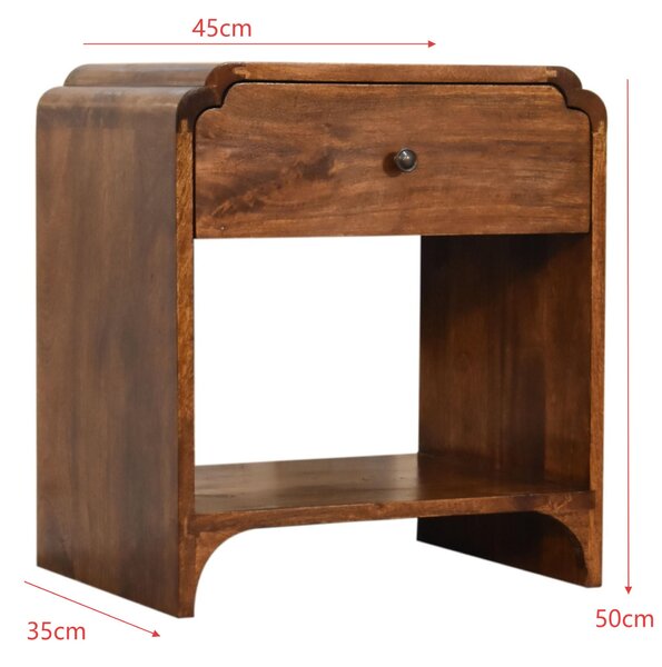 100% Solid Wood Newton Bedside Table with Drawer and Open Shelf, Handcrafted Desk with Stain-Based Finish, 35L x 45W x 50H cm, Brown Aosom UK