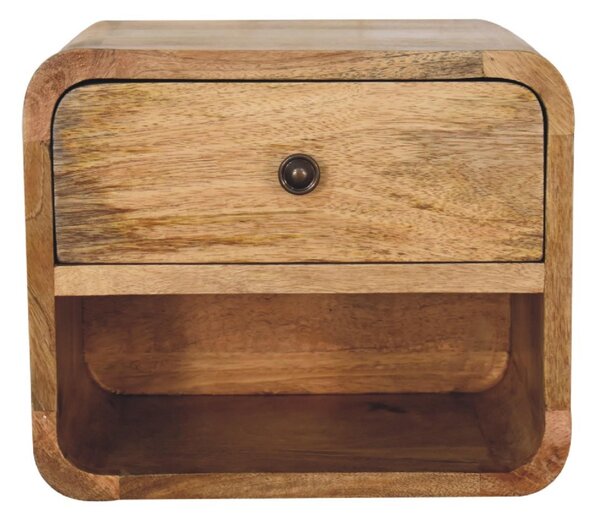 Solid Wood Mini Floating Bedside with Drawer and Open Shelf, Space-Saving Desk with Sturdy Steel Frame, 25L x 30W x 25H cm, Brown Aosom UK
