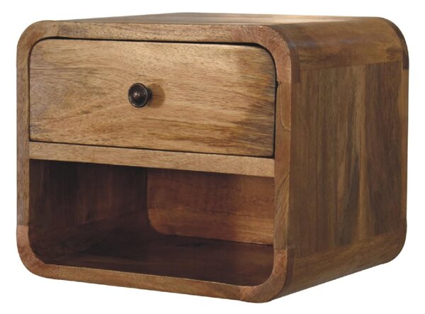 Solid Wood Mini Floating Bedside with Drawer and Open Shelf, Space-Saving Desk with Sturdy Steel Frame, 25L x 30W x 25H cm, Brown Aosom UK