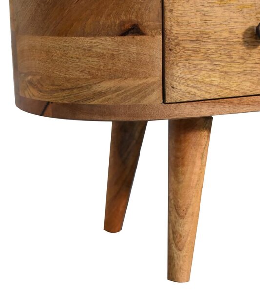 Solid Wood Mini Rounded Entertainment Unit with 2 Smooth‑Gliding Drawers, Handcrafted Table with Open Slot, 30L x 100W x 37H cm, Brown Aosom UK