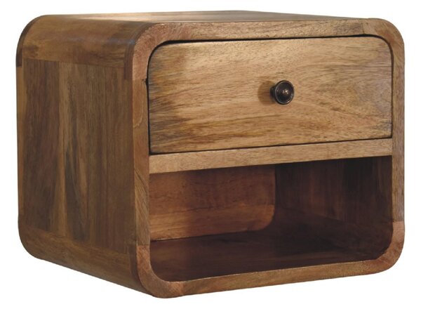Solid Wood Mini Floating Bedside with Drawer and Open Shelf, Space-Saving Desk with Sturdy Steel Frame, 25L x 30W x 25H cm, Brown Aosom UK