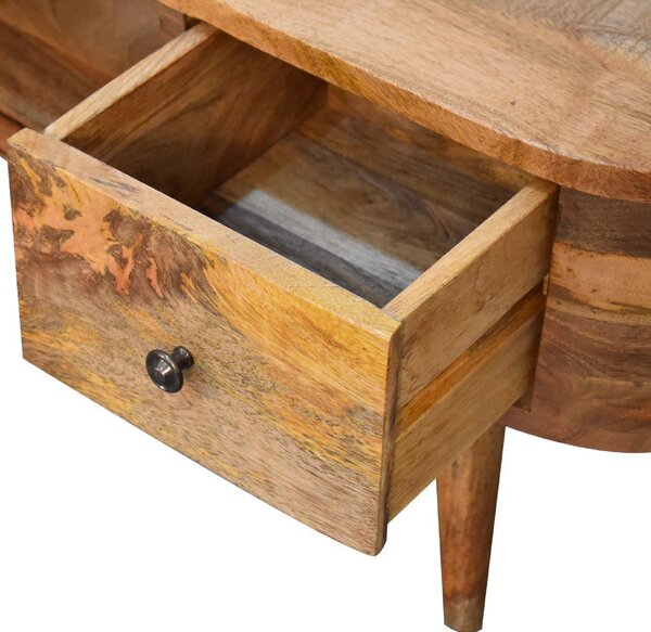 Solid Wood Mini Rounded Entertainment Unit with 2 Smooth‑Gliding Drawers, Handcrafted Table with Open Slot, 30L x 100W x 37H cm, Brown Aosom UK