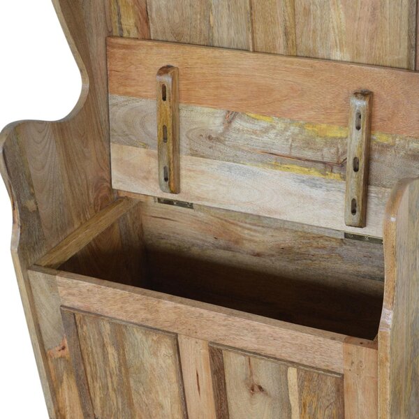 Solid Mango Wood Small Storage Bench with Clear Natural Finish and Storage Box, Storage Stool for Living Room, 35L x 60W x 90H cm, Brown Aosom UK