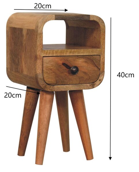 Mango Wood Narrow Curved Nightstand, Bedroom Side Table w/Spacious Drawer & Open Slot, Brown Aosom UK