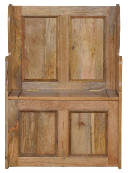 Solid Mango Wood Small Storage Bench with Clear Natural Finish and Storage Box, Storage Stool for Living Room, 35L x 60W x 90H cm, Brown Aosom UK