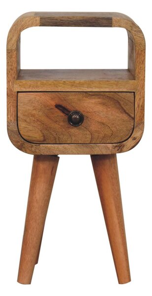 Mango Wood Narrow Curved Nightstand, Bedroom Side Table w/Spacious Drawer & Open Slot, Brown Aosom UK