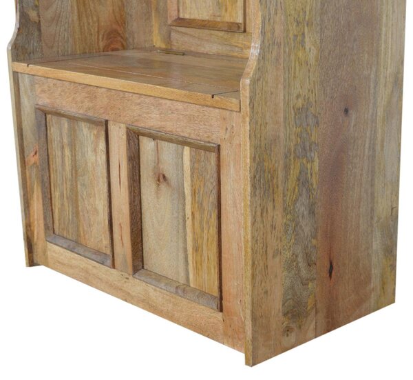 Solid Mango Wood Small Storage Bench with Clear Natural Finish and Storage Box, Storage Stool for Living Room, 35L x 60W x 90H cm, Brown Aosom UK