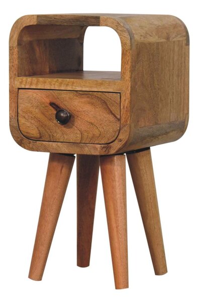 Mango Wood Narrow Curved Nightstand, Bedroom Side Table w/Spacious Drawer & Open Slot, Brown Aosom UK