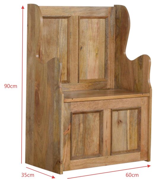 Solid Mango Wood Small Storage Bench with Clear Natural Finish and Storage Box, Storage Stool for Living Room, 35L x 60W x 90H cm, Brown Aosom UK